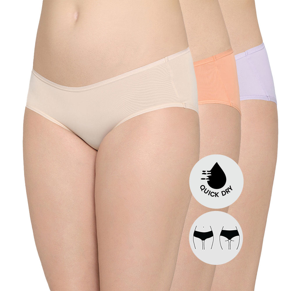 Quick Dry Mid Waist Medium Coverage Everyday Wear Pack of 3 Hipster Panty