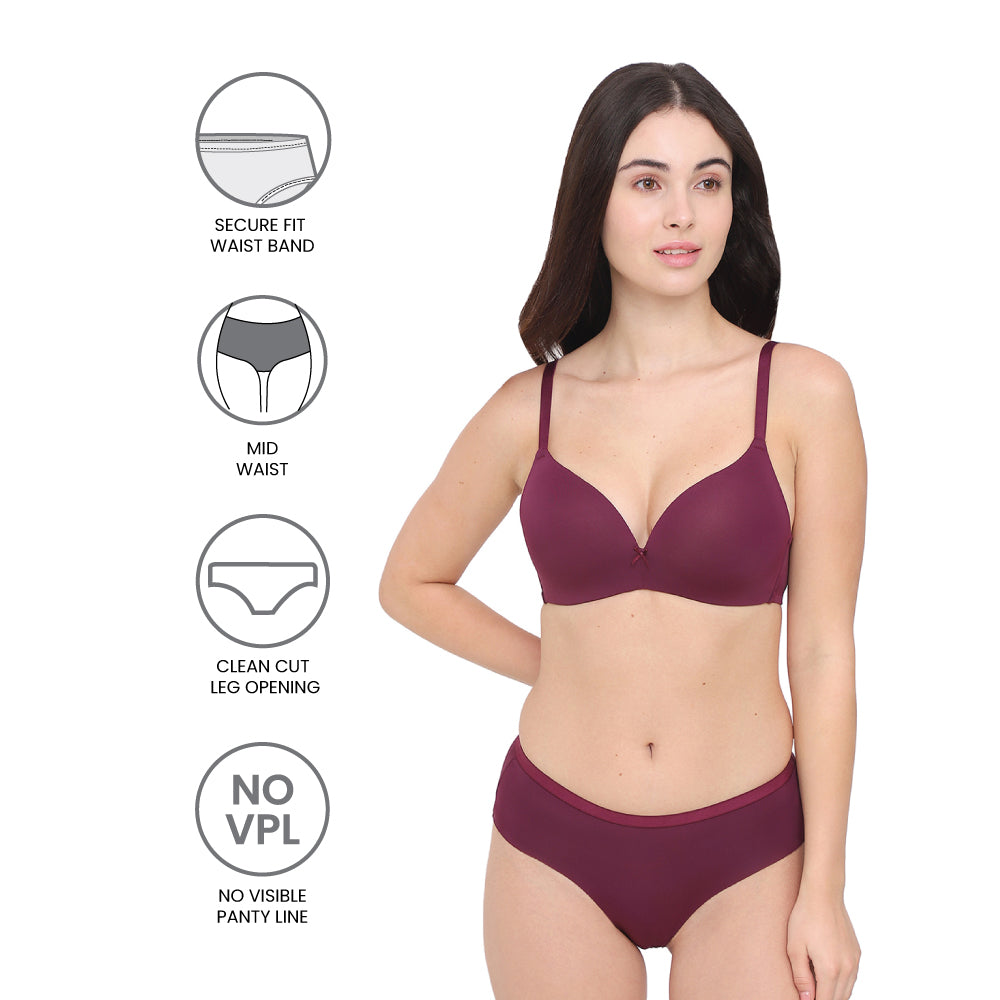 BASICS Zoe Mid-waist Medium Coverage Everyday wear Hipster Panty - Wine