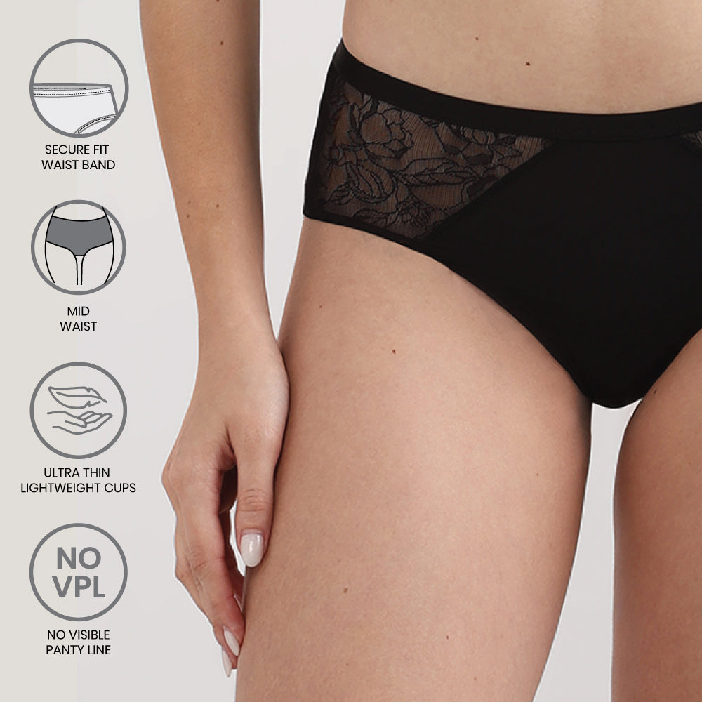 Wacoal Women’s BASICS Zoe Mid-waist Medium Coverage  Everyday wear Hipster Panty-Black