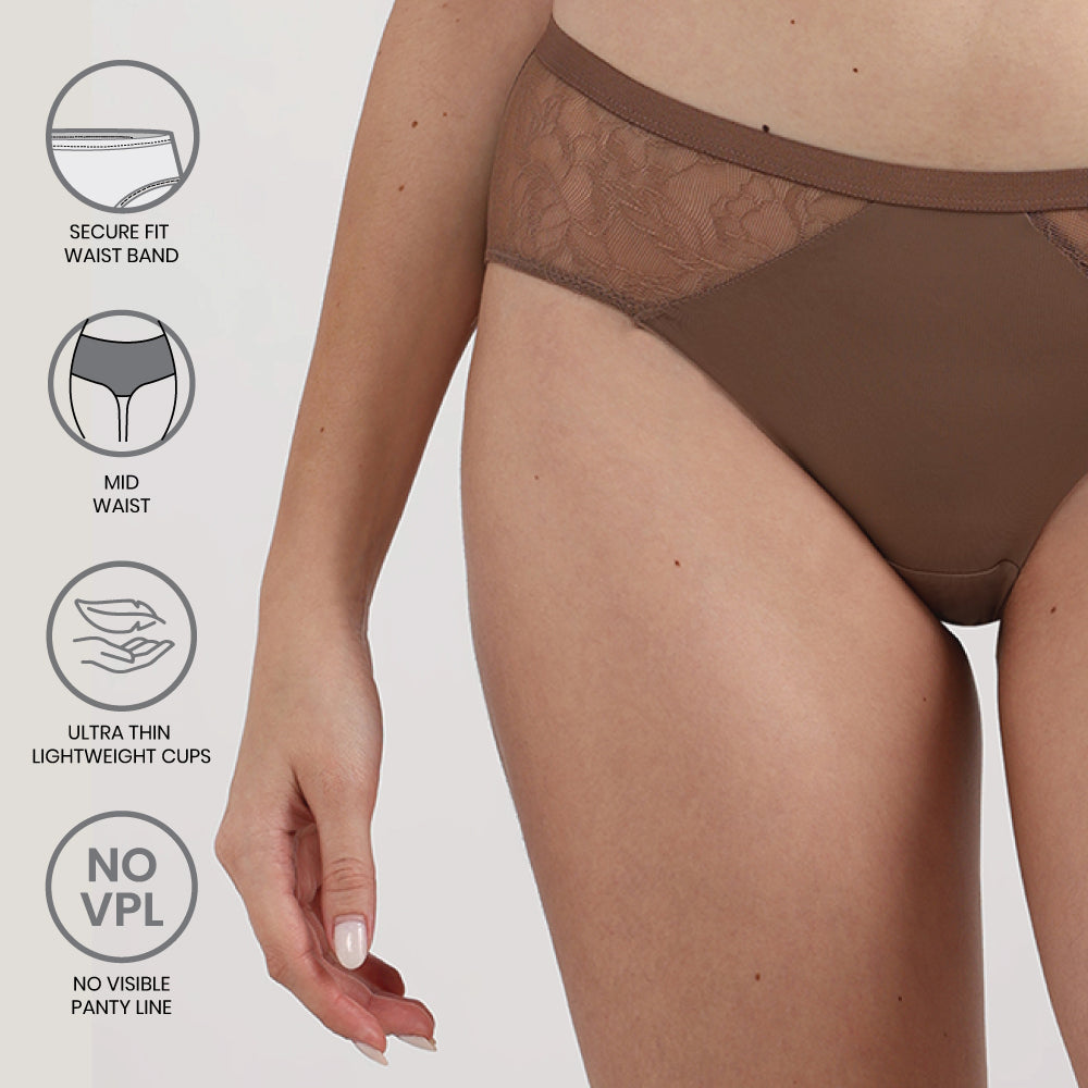 Wacoal Women’s BASICS Zoe Mid-waist Medium Coverage  Everyday wear Hipster Panty-Brown