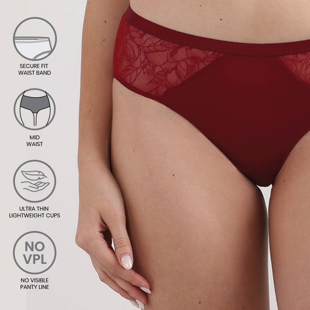 Wacoal Women’s BASICS Zoe Mid-waist Medium Coverage  Everyday wear Hipster Panty-Red