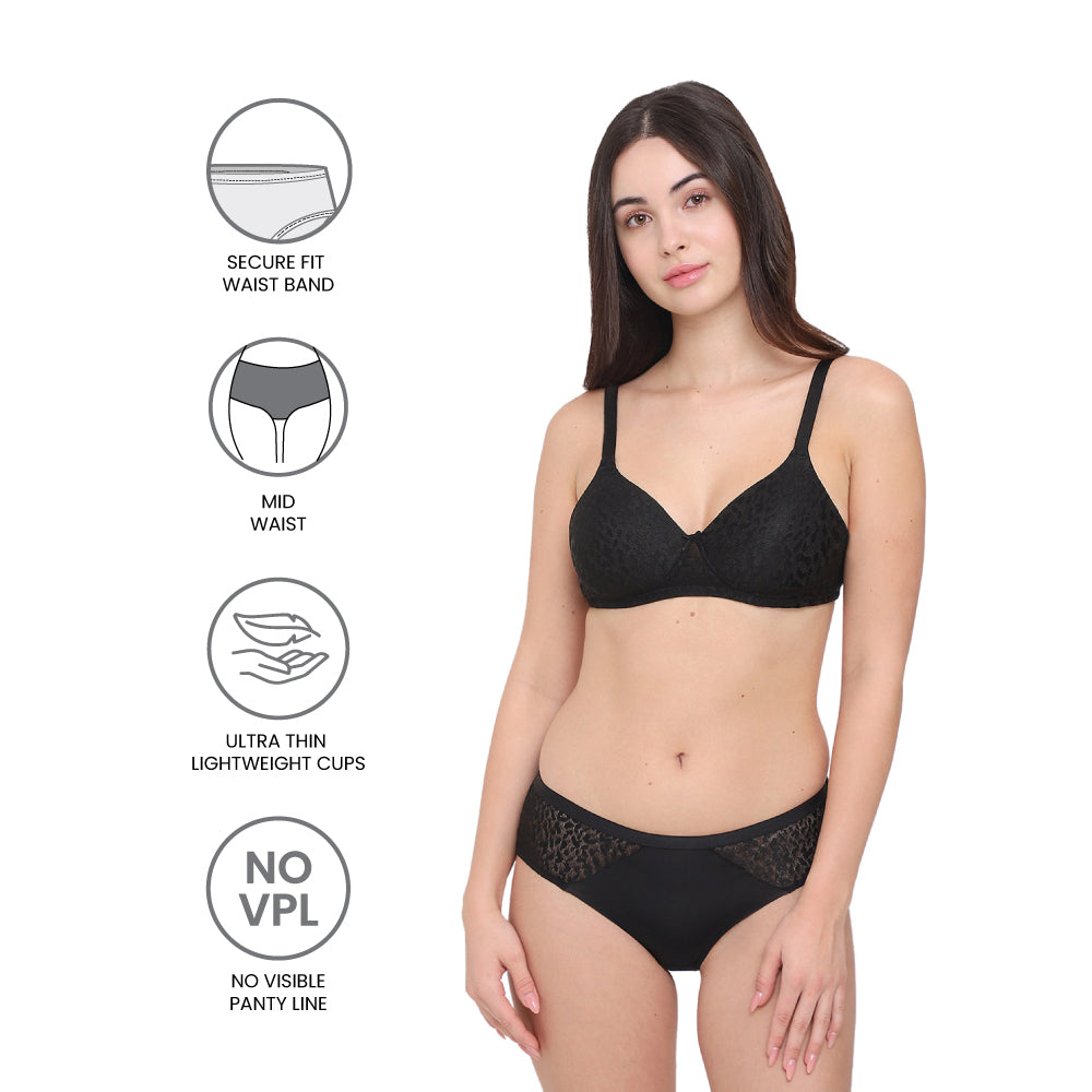 BASICS Bliss Mid-waist Medium Coverage Everyday wear Hipster Panty - Black