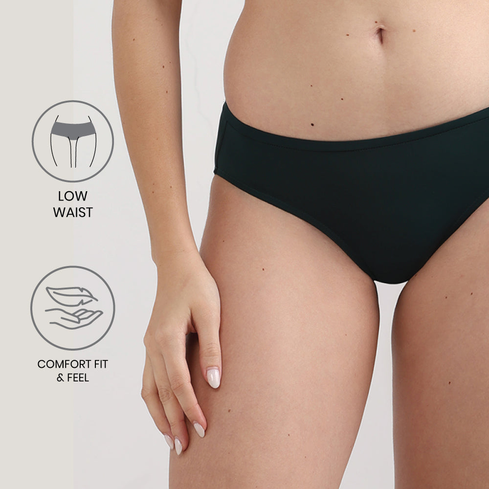Everyday Elegance Low Waist Medium Coverage Everyday Wear Bikini Panty-Dark Green