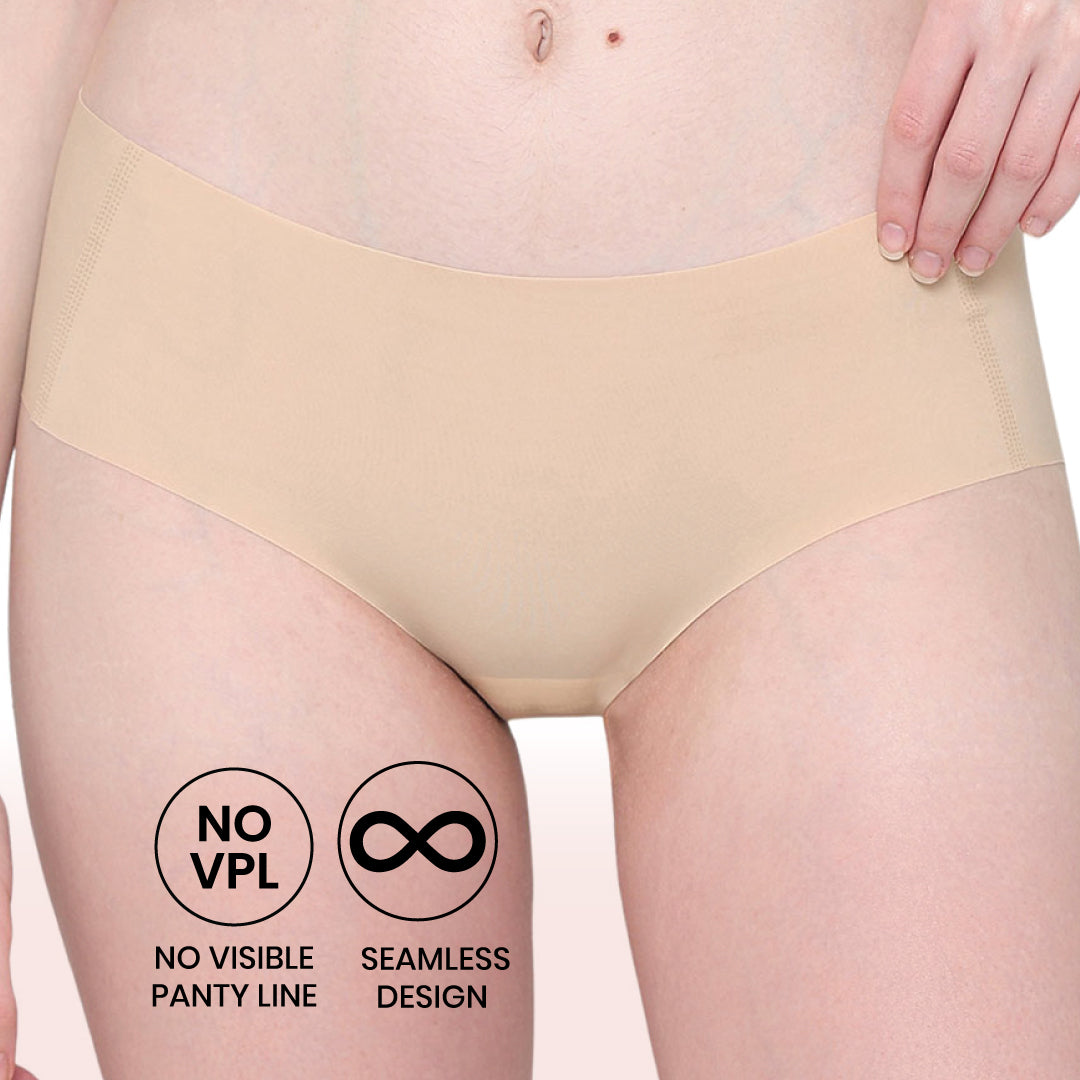 Invisible Comfort Mid-Waist Full Coverage Seamless Everyday wear Hipster Panty - Beige