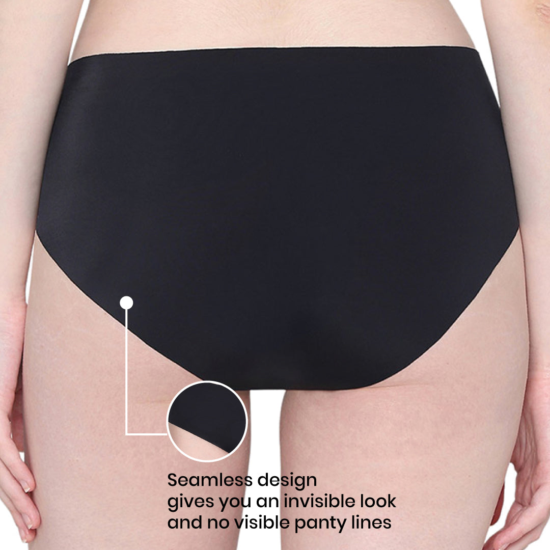 Invisible Comfort Mid-Waist Full Coverage Seamless Everyday wear Hipster Panty - Black