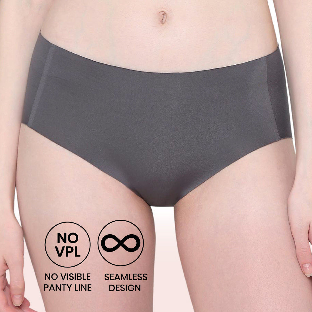 Invisible Comfort Mid-Waist Full Coverage Seamless Everyday wear Hipster Panty - Grey