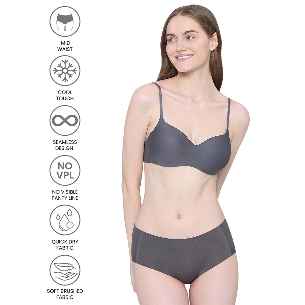 Invisible Comfort Mid-Waist Full Coverage Seamless Everyday wear Hipster Panty - Grey