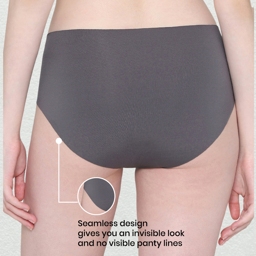 Invisible Comfort Mid-Waist Full Coverage Seamless Everyday wear Hipster Panty - Grey