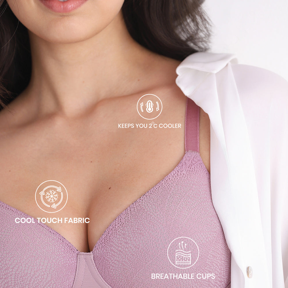 Cool Comfort Padded Non-wired 3/4th Cup Everyday Wear T-shirt Bra -Pink