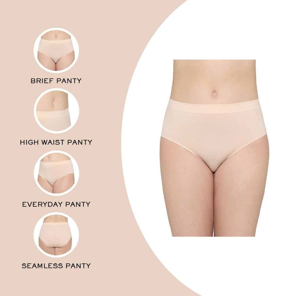 Firm Fit High Waist Full Coverage Everyday Wear Brief Panty - Beige