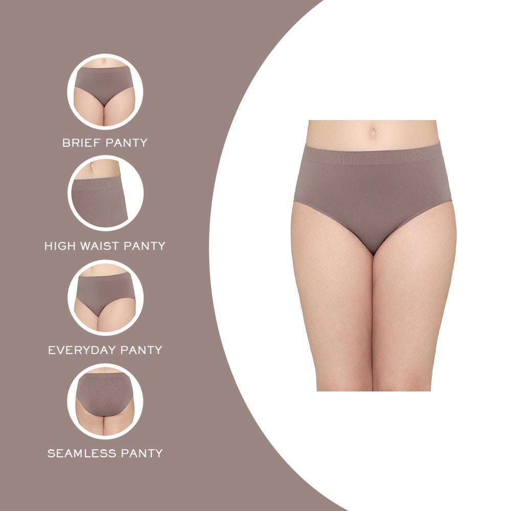 Firm Fit High Waist Full Coverage Everyday Wear Brief Panty - Brown