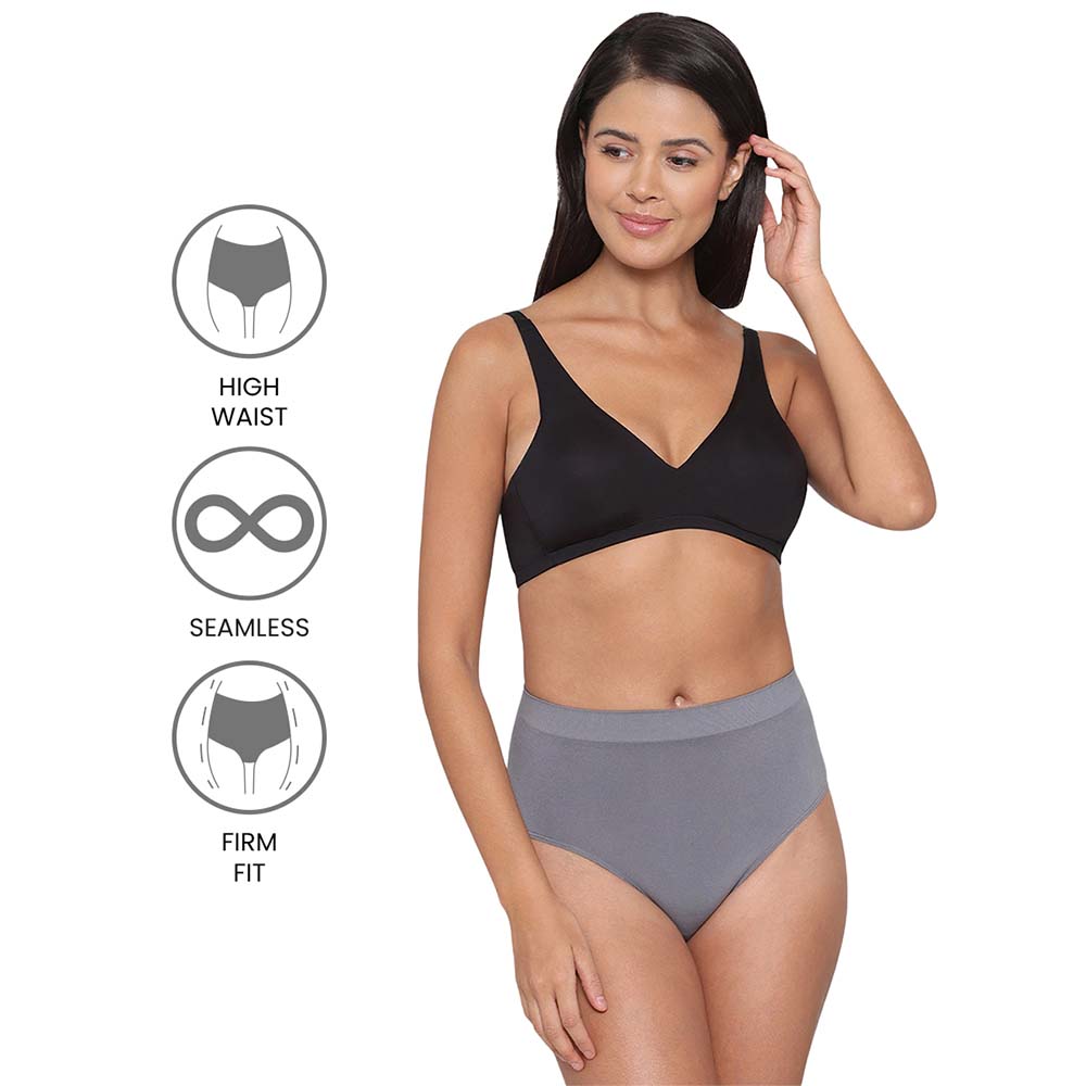 Firm Fit High Waist Full Coverage Everyday Wear Brief Panty - Grey