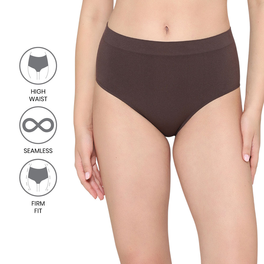 Firm Fit High Waist Full Coverage Everyday Wear Brief Panty-Brown