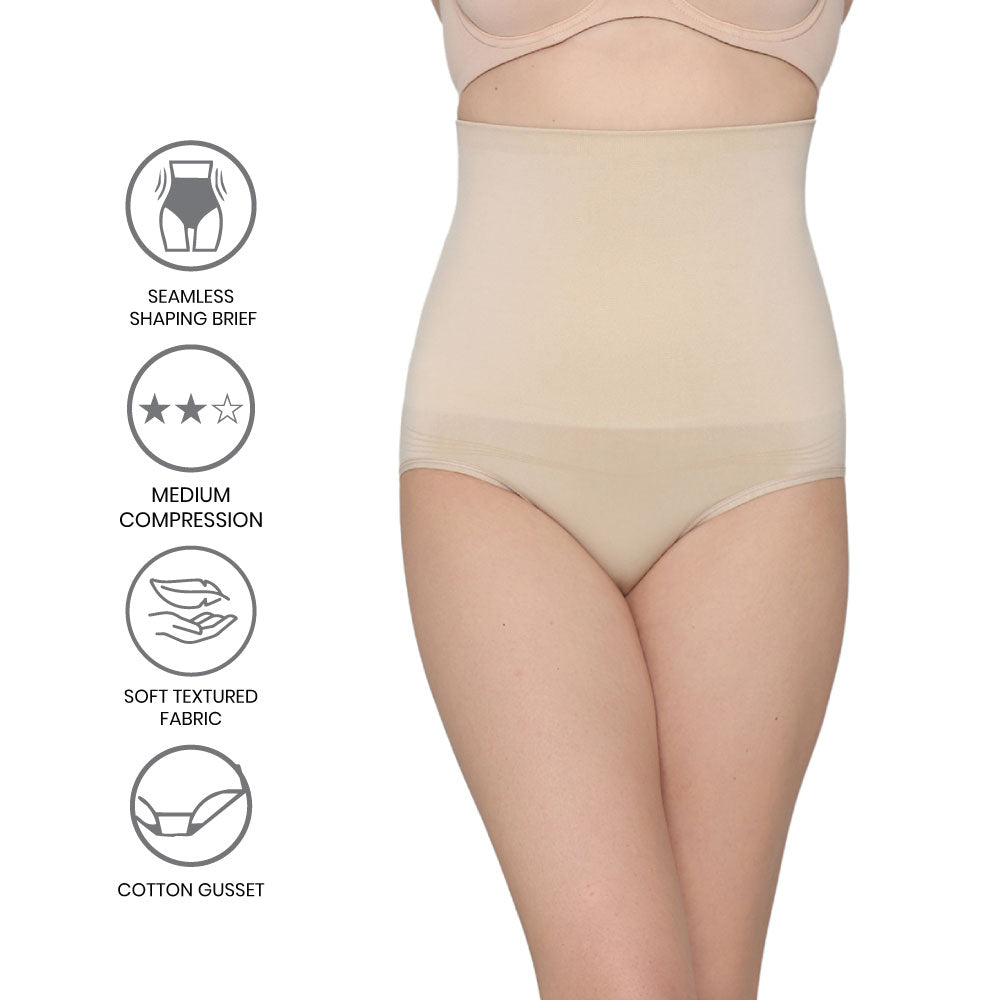 Wacoal Women’s Tummy Slimmer High-waist Full Coverage Seamless Shapewear Shaping Brief Beige