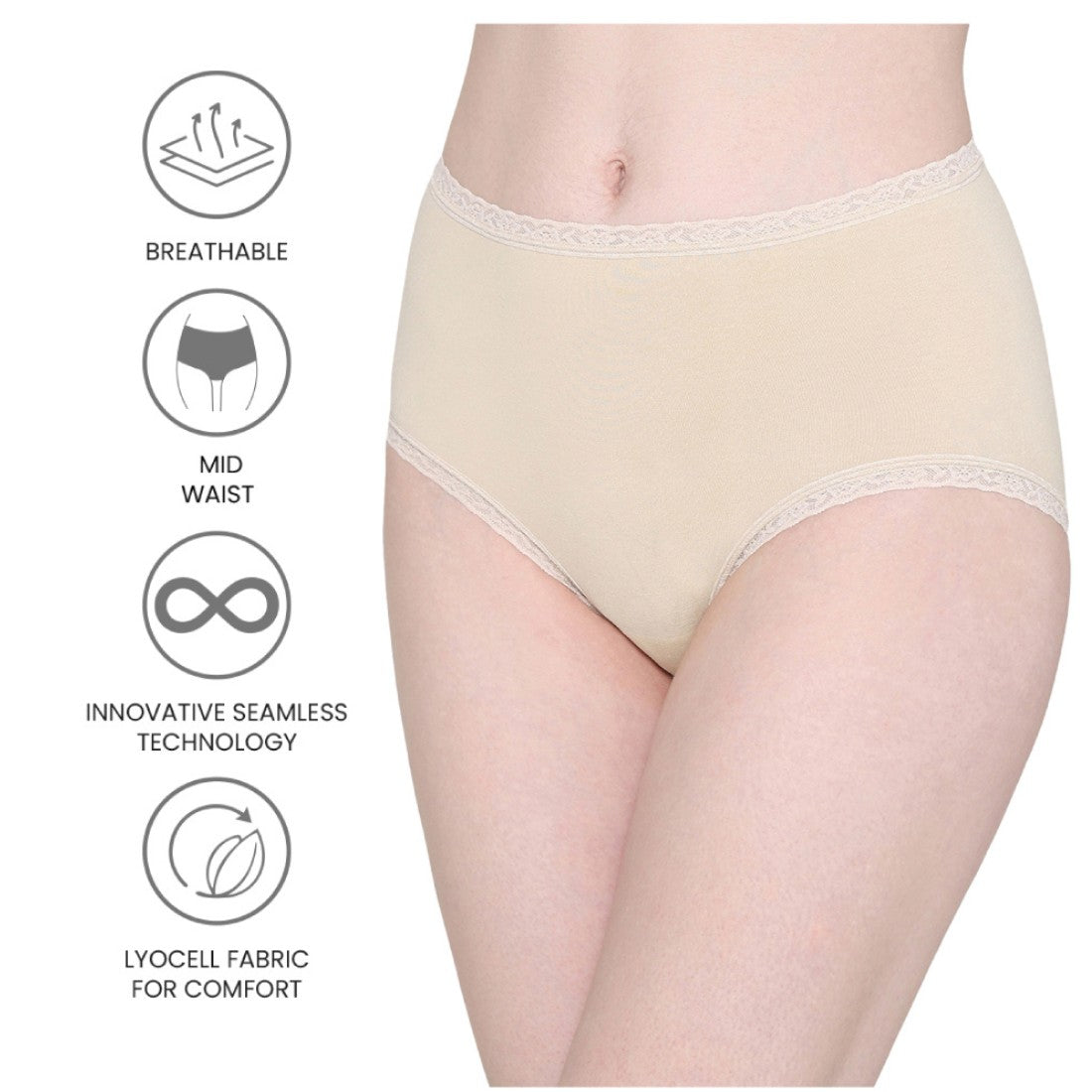 Dear Hip Mid-Waist Full Coverage Comfortable Everyday Wear Brief Panty -Beige