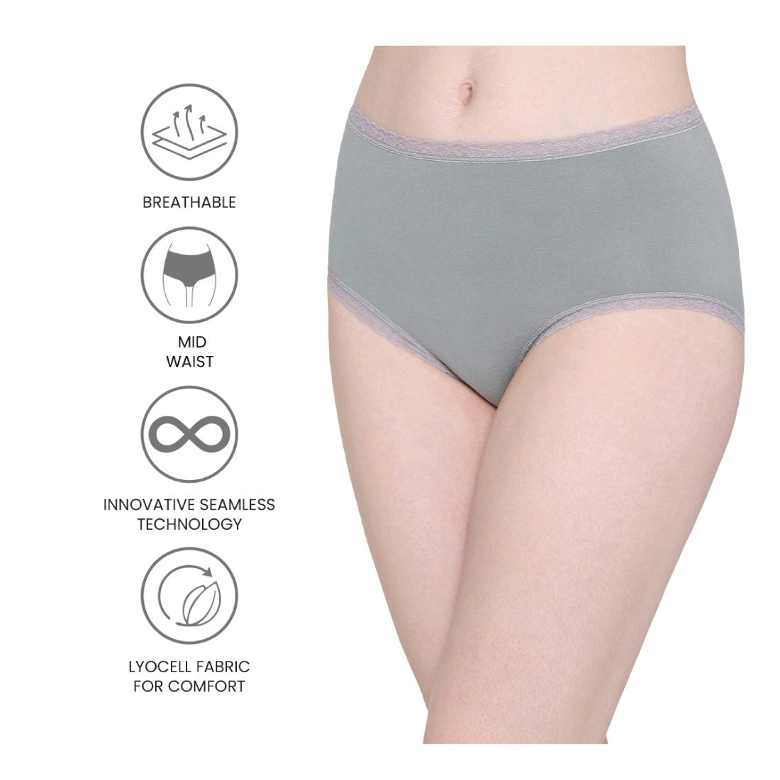 Dear Hip Mid-Waist Full Coverage Comfortable Everyday Wear Brief Panty -Grey