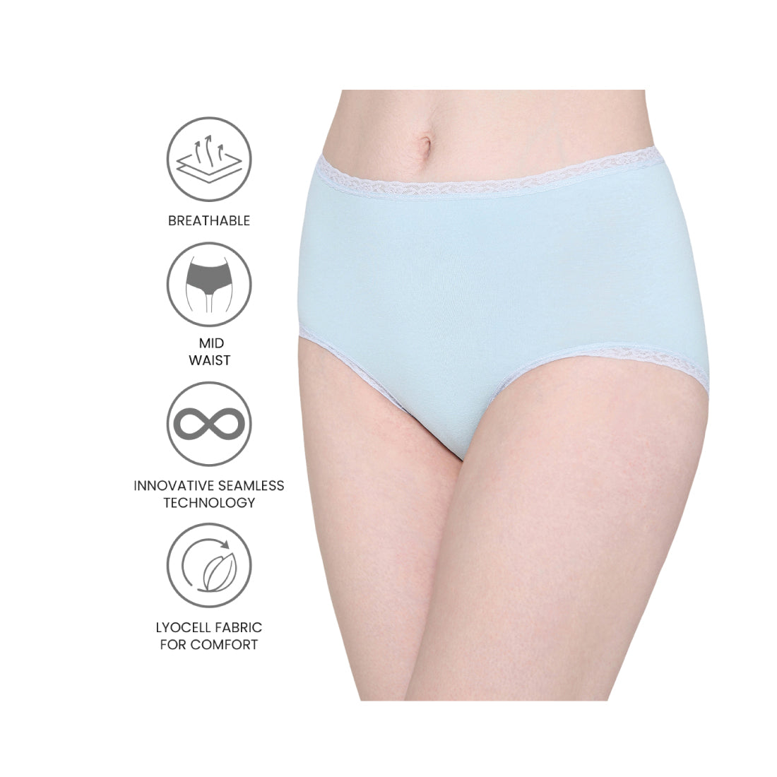 Dear Hip Mid-Waist Full Coverage Comfortable Everyday Wear Brief Panty -Sky Blue