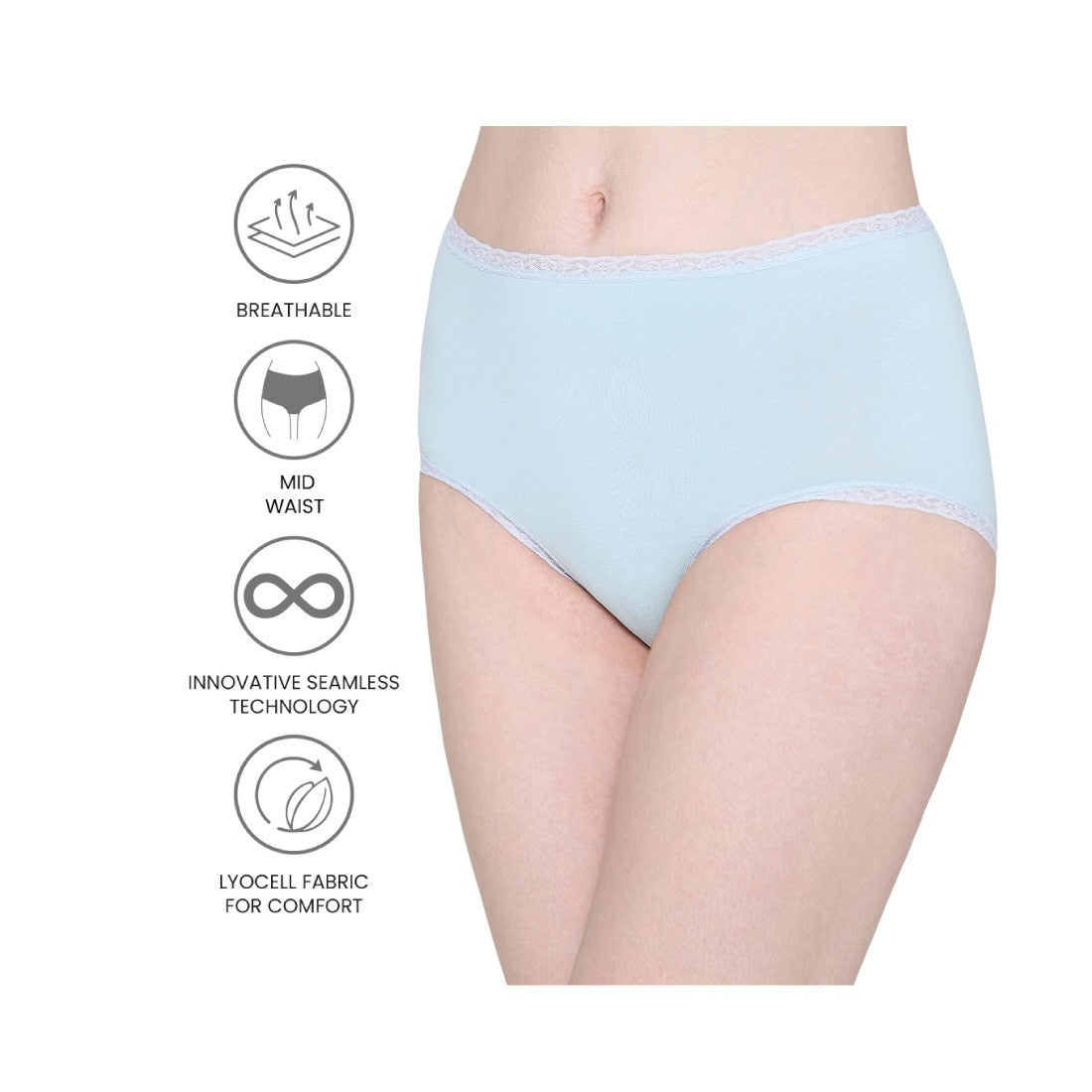 Dear Hip Mid-Waist Full Coverage Comfortable Everyday Wear Brief Panty -Sky Blue