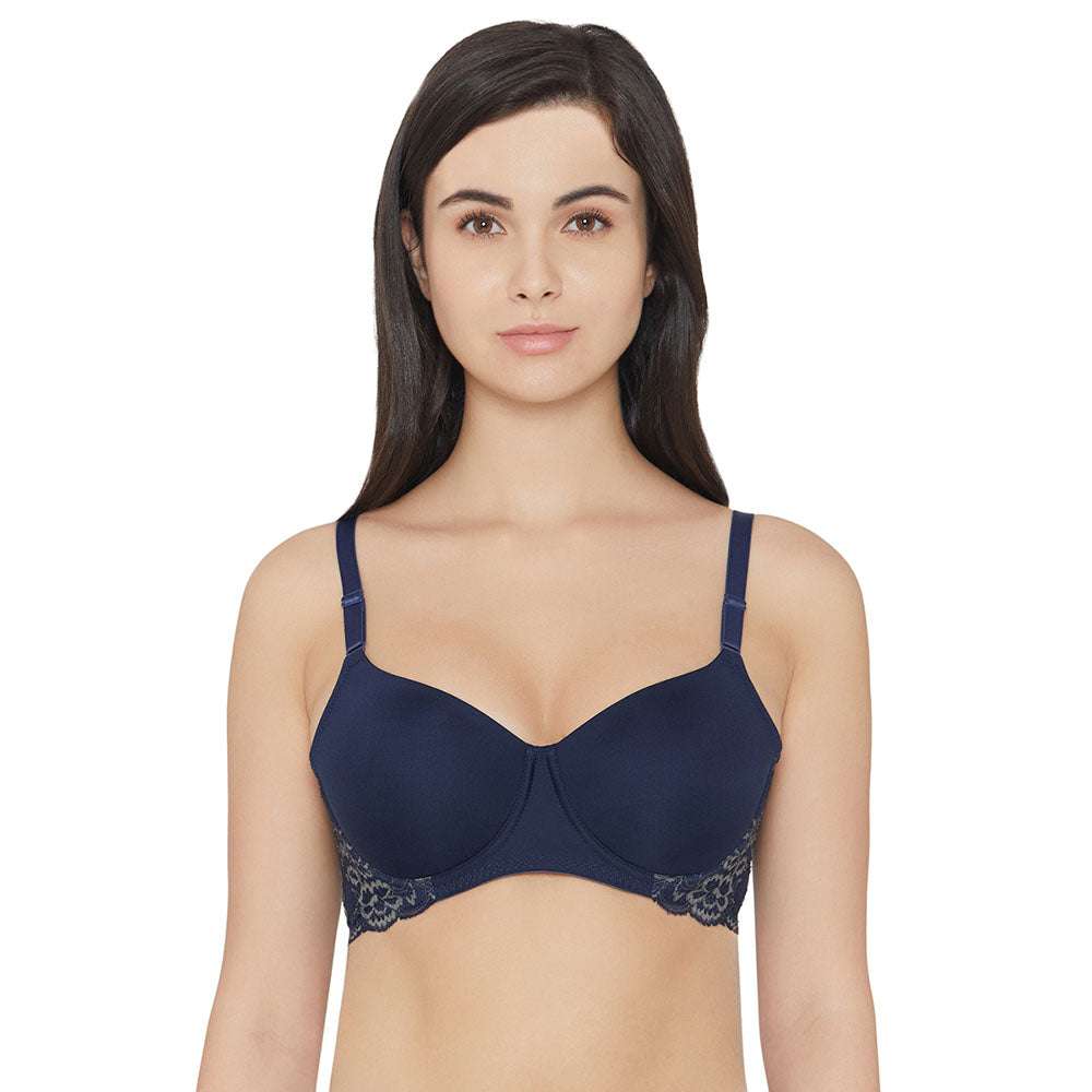 Love to Lace  Padded Wired  3/4th Cup Everyday Wear Medium coverage T-Shirt Bra - Navy Blue