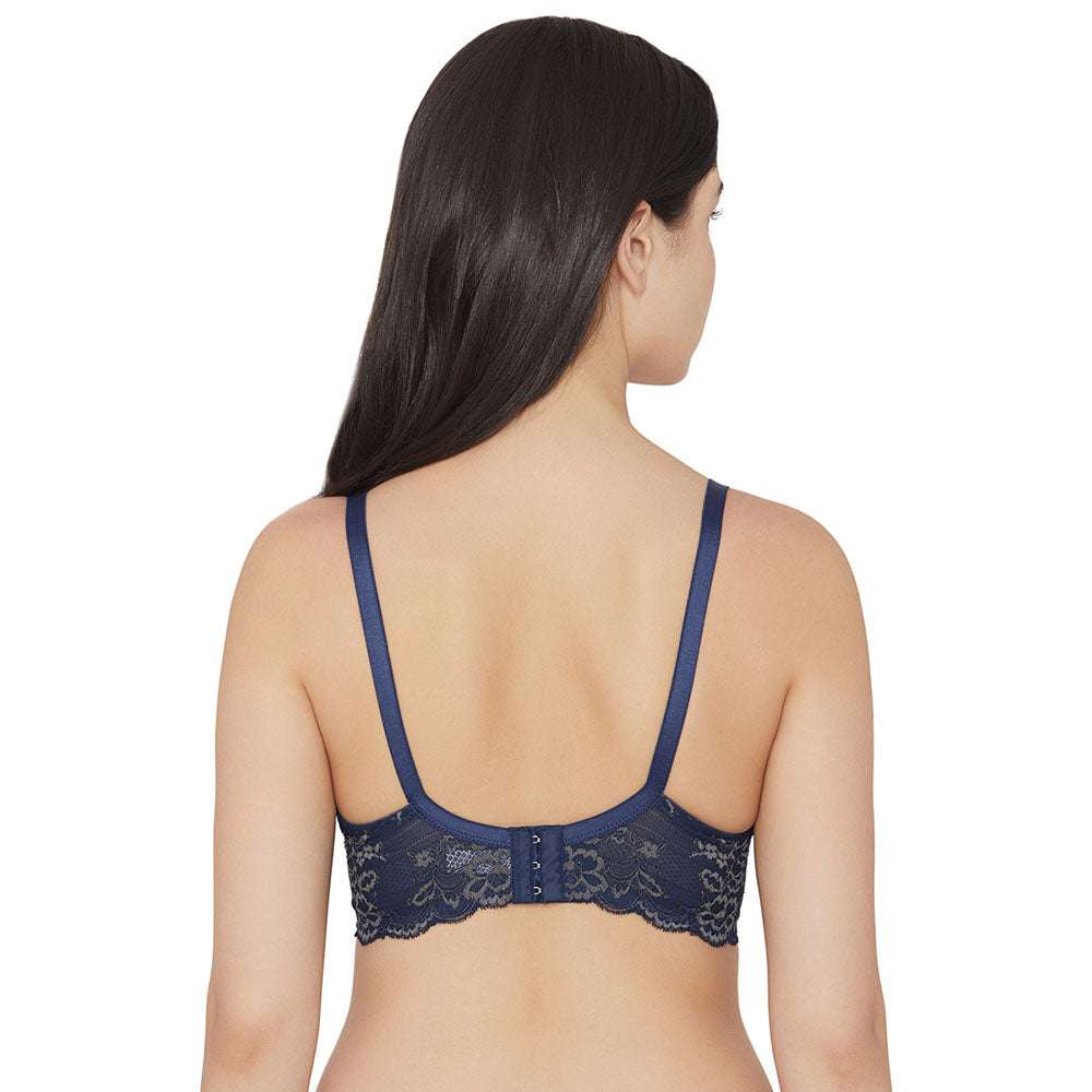 Love to Lace  Padded Wired  3/4th Cup Everyday Wear Medium coverage T-Shirt Bra - Navy Blue