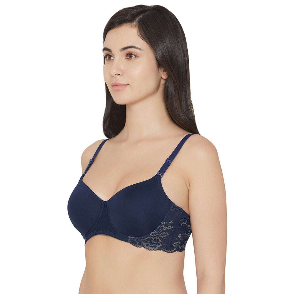 Love to Lace  Padded Wired  3/4th Cup Everyday Wear Medium coverage T-Shirt Bra - Navy Blue
