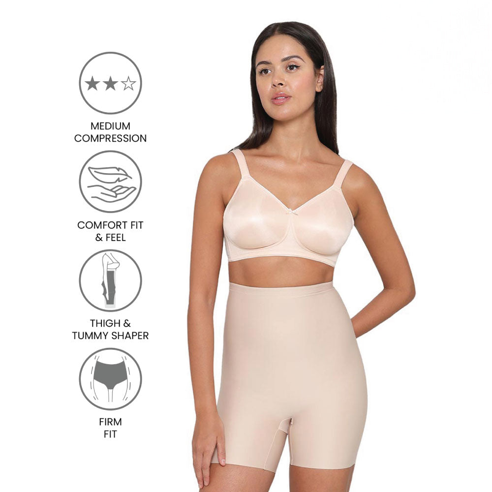 Girdle Collection Hi-waist Medium Compression Seamless Tummy & Thigh Shapewear - Beige