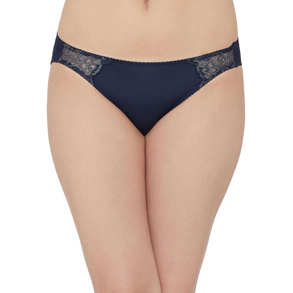 Love to Lace  Mid Waist Medium Coverage Everyday Wear Bikini Panty - Navy Blue