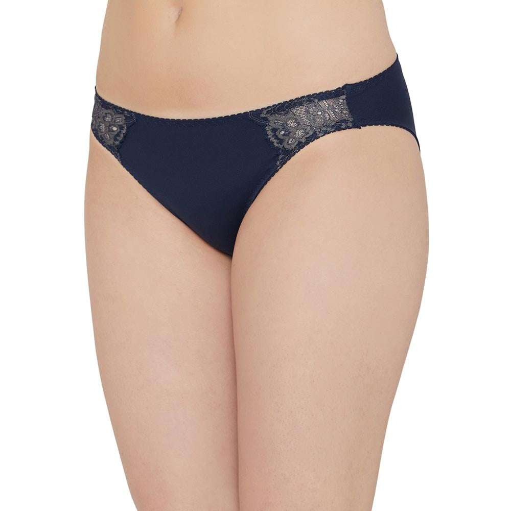 Love to Lace  Mid Waist Medium Coverage Everyday Wear Bikini Panty - Navy Blue