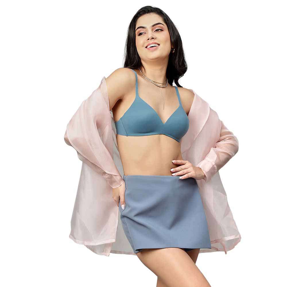 How Perfect Padded Non-wired 3/4th Cup Medium Coverage Seamless T-Shirt Bra - Blue