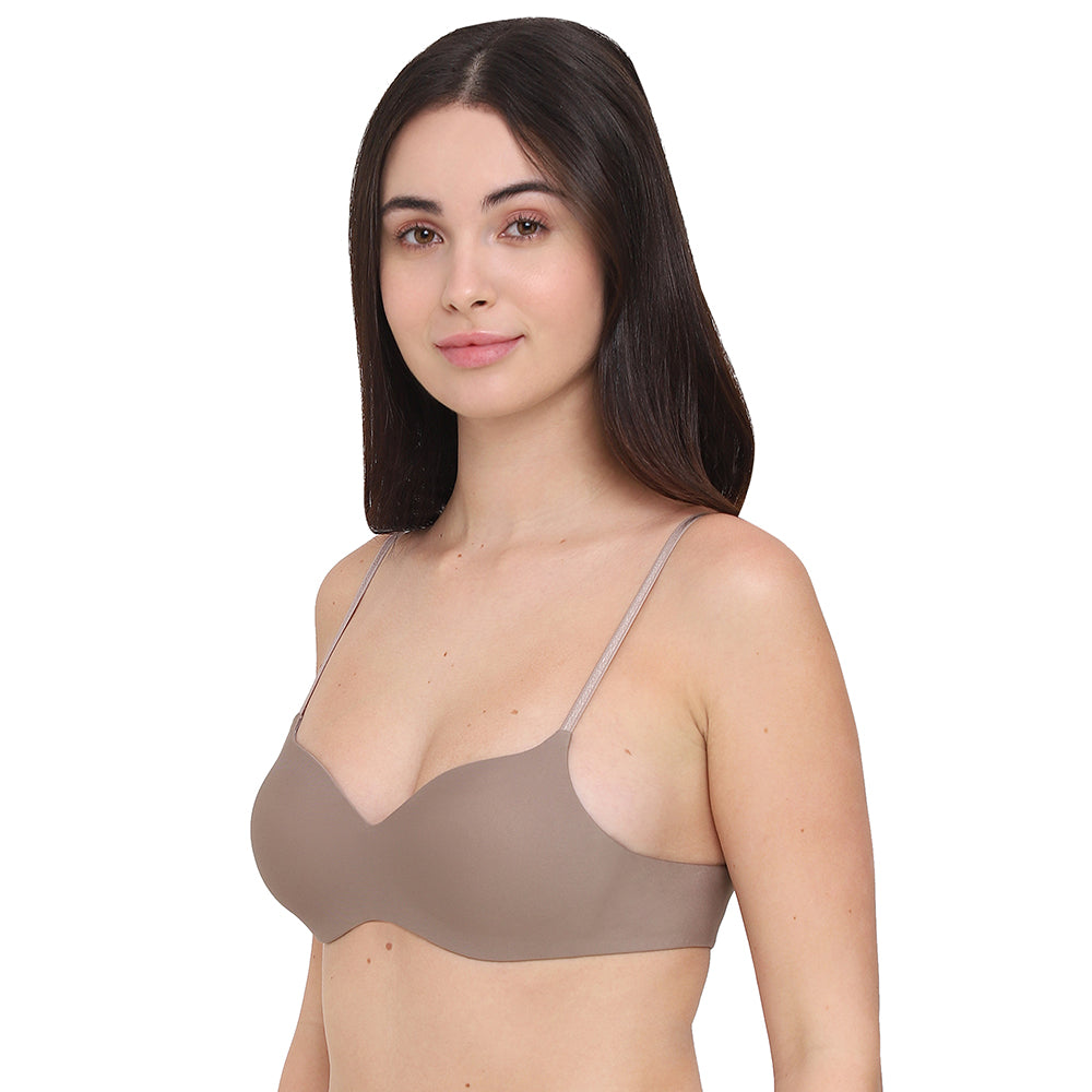 Basic Mold Padded Non-wired 3/4th Cup Everyday Wear Seamless T-shirt Bra-Brown