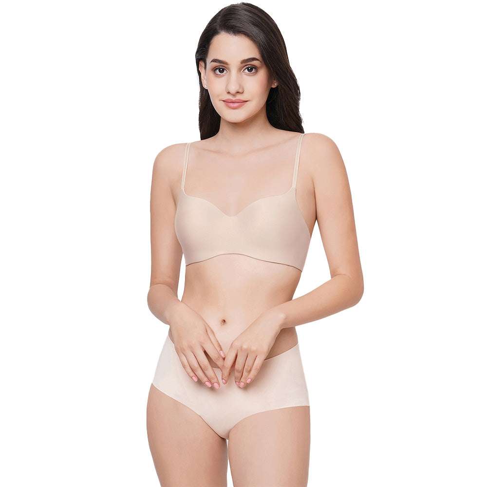 Basic Mold  Padded Non-wired  3/4th Cup Everyday Wear Seamless T-Shirt Bra - Beige