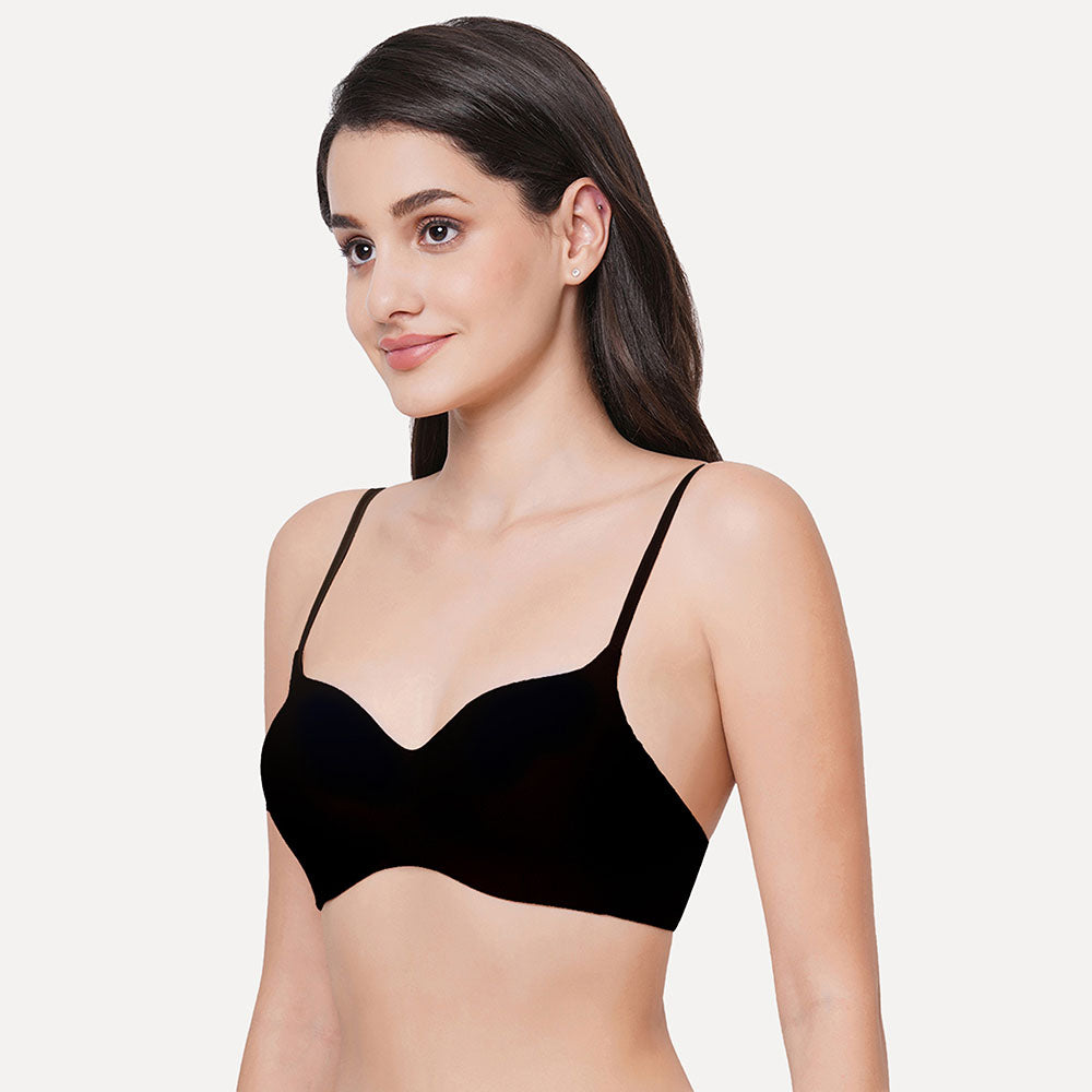 Basic Mold Padded Non Wired 3/4Th Cup Everyday Wear Seamless T-Shirt Bra - Black