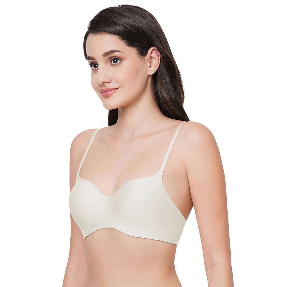 Basic Mold  Padded Non-wired  3/4th Cup Everyday Wear Seamless T-Shirt Bra - Cream