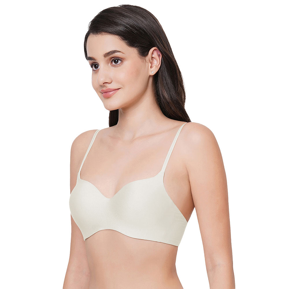 Basic Mold Padded Non Wired 3/4Th Cup Everyday Wear Seamless T-Shirt Bra - Cream