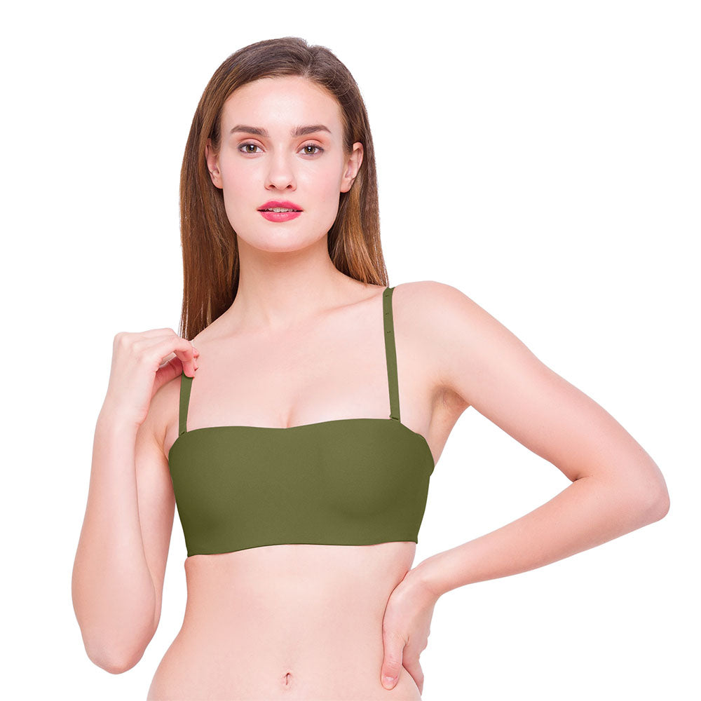 Basic Mold Padded Wired Half Cup Strapless Bandeau T-Shirt Bra - Green