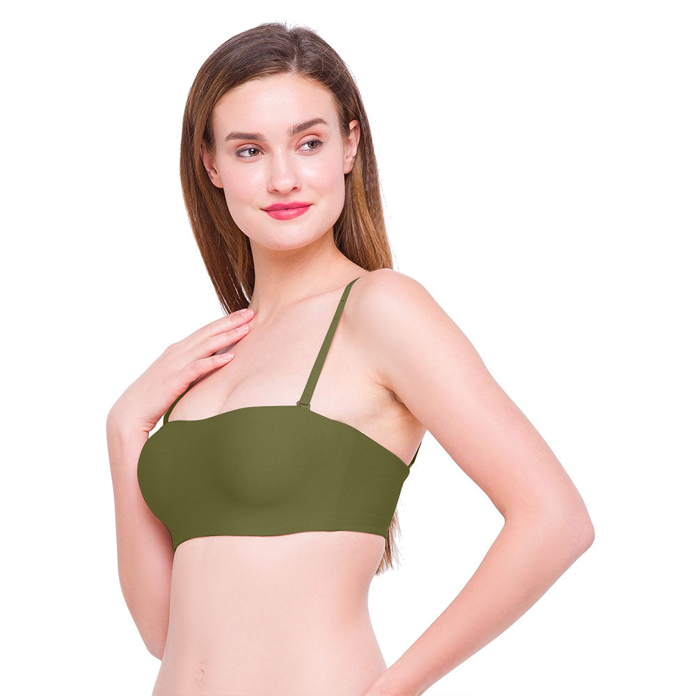 Basic Mold Padded Wired Half Cup Strapless Bandeau T-Shirt Bra - Green