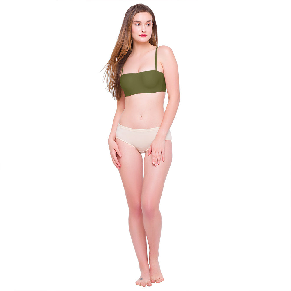Basic Mold Padded Wired Half Cup Strapless Bandeau T-Shirt Bra - Green