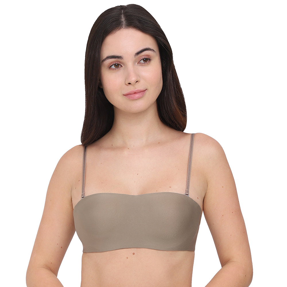 Basic Mold Padded Wired Half Cup Everyday Wear Strapless Multiway Bra-Brown