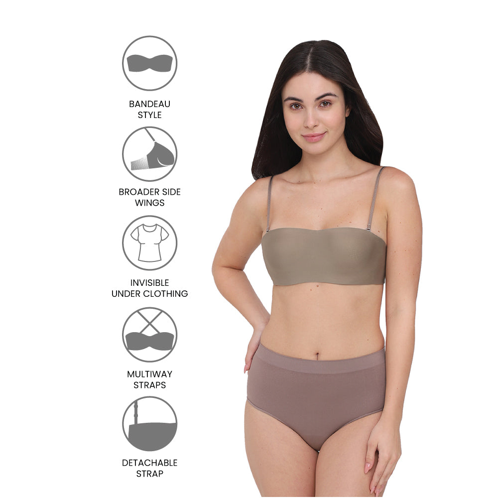 Basic Mold Padded Wired Half Cup Everyday Wear Strapless Multiway Bra-Brown
