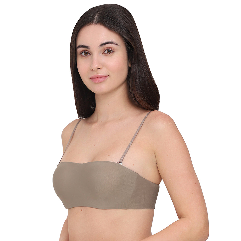 Basic Mold Padded Wired Half Cup Everyday Wear Strapless Multiway Bra-Brown