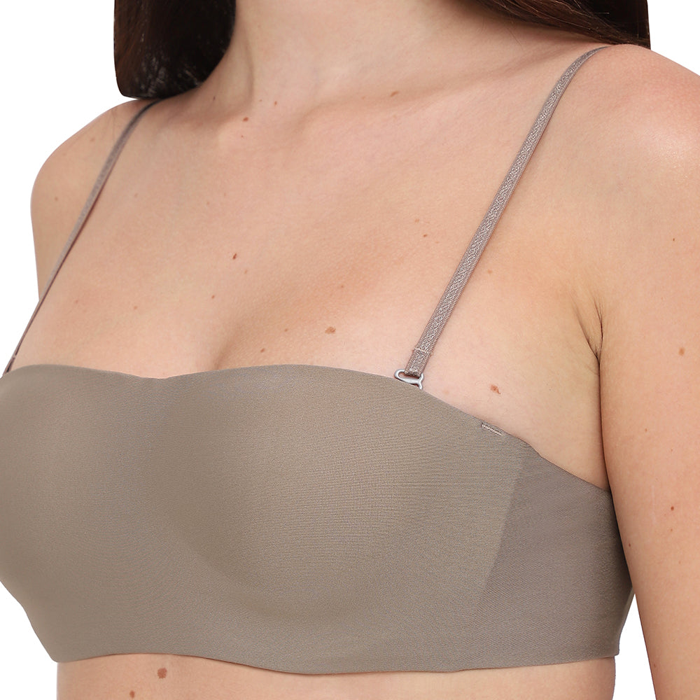 Basic Mold Padded Wired Half Cup Everyday Wear Strapless Multiway Bra-Brown
