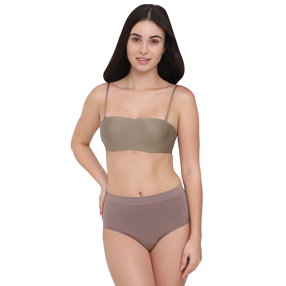 Basic Mold Padded Wired Half Cup Everyday Wear Strapless Multiway Bra-Brown