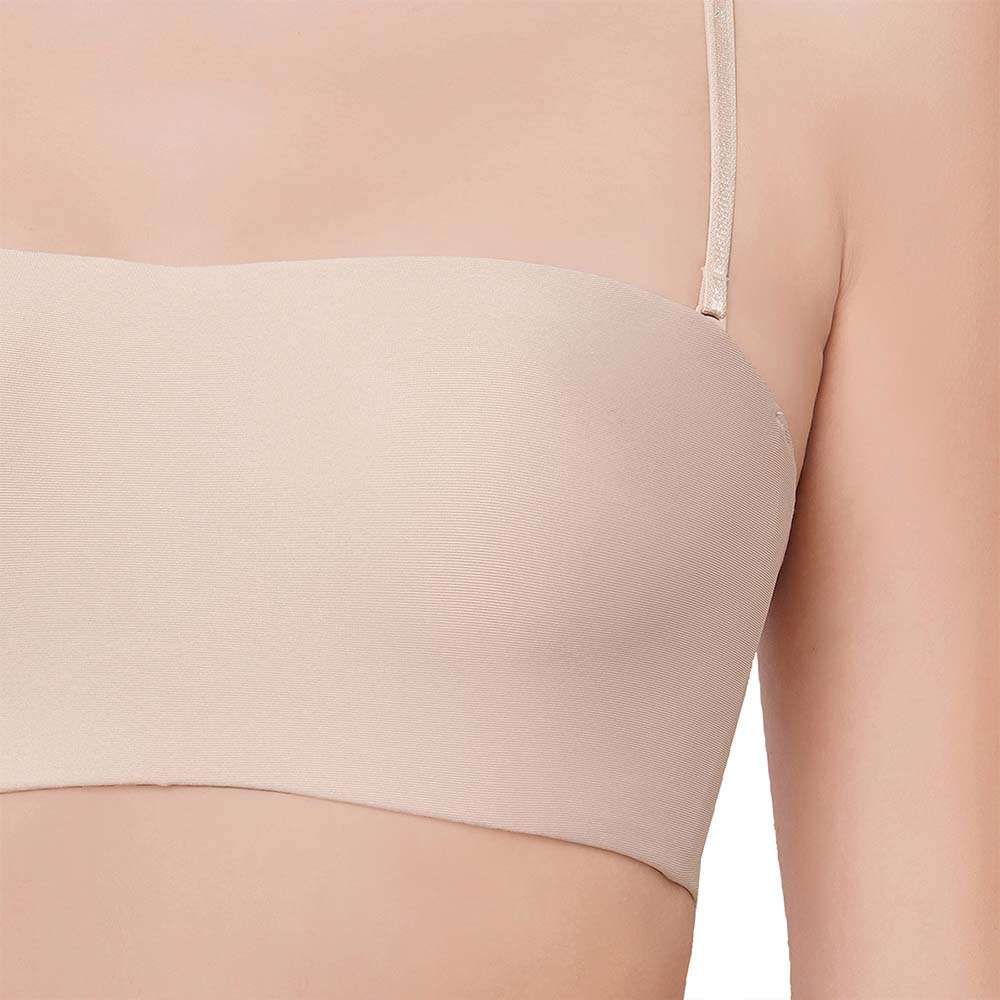 Basic Mold Padded Wired Half Cup Strapless Bandeau T-Shirt Bra - Beige