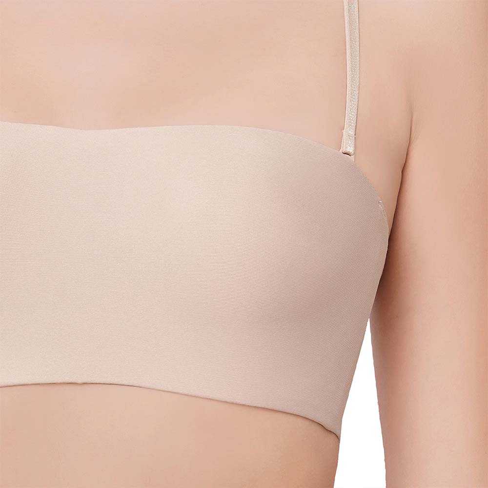 Basic Mold Padded Wired Half Cup Strapless Bandeau T-Shirt Bra - Beige