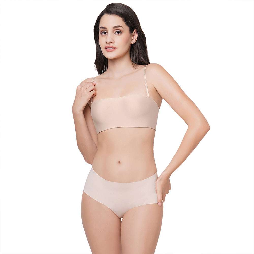 Basic Mold Padded Wired Half Cup Strapless Bandeau T-Shirt Bra - Beige
