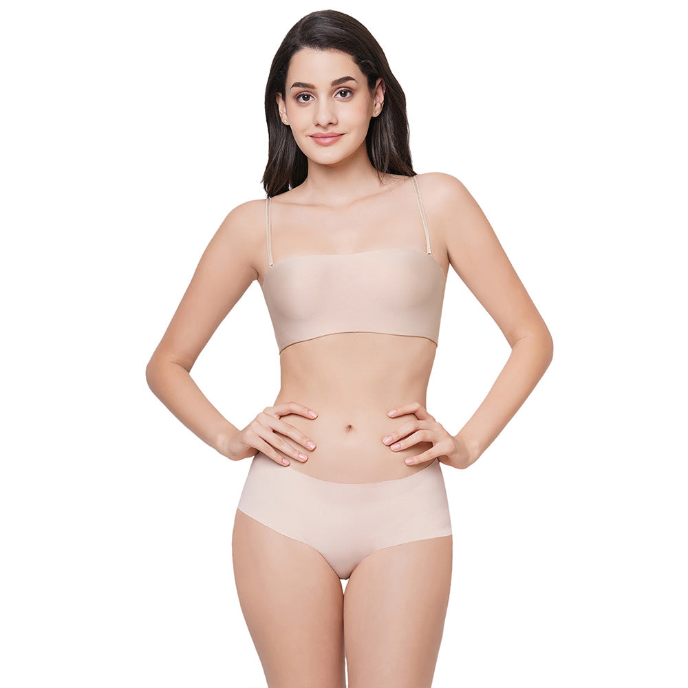 Basic Mold Padded Wired Half Cup Strapless Bandeau T-Shirt Bra - Beige