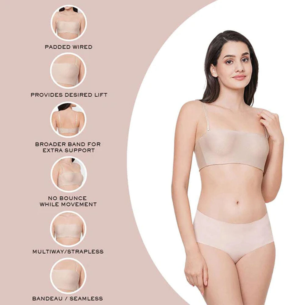 Basic Mold Padded Wired Half Cup Strapless Bandeau T-Shirt Bra - Beige