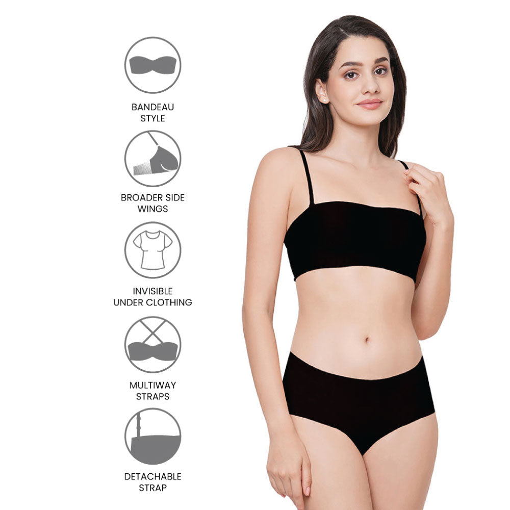 Basic Mold Padded Wired Half Cup Strapless Bandeau T-Shirt Bra - Black