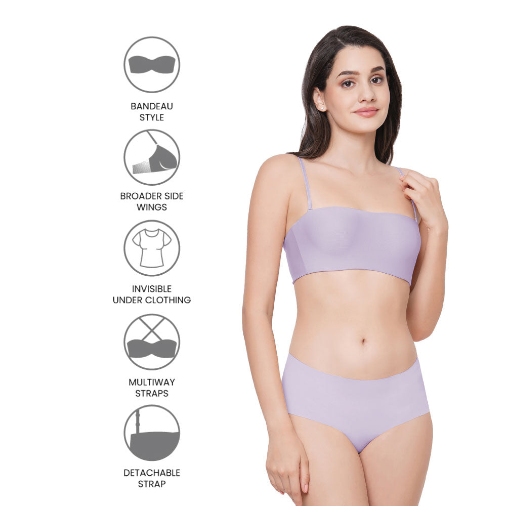 Basic Mold Padded Wired Half Cup Strapless Bandeau T-Shirt Bra - Lavender
