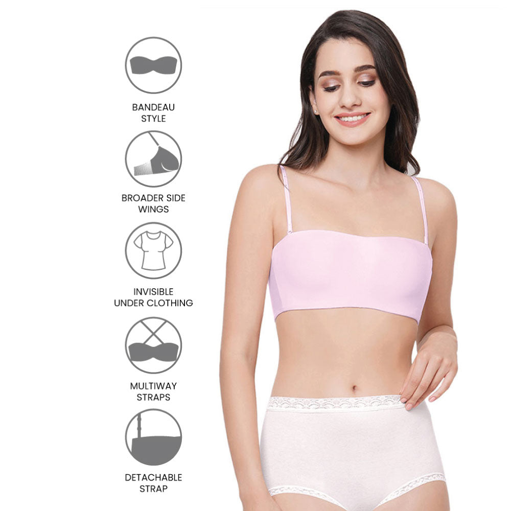 Basic Mold Padded Wired Half Cup Strapless Bandeau T-Shirt Bra - Mauve